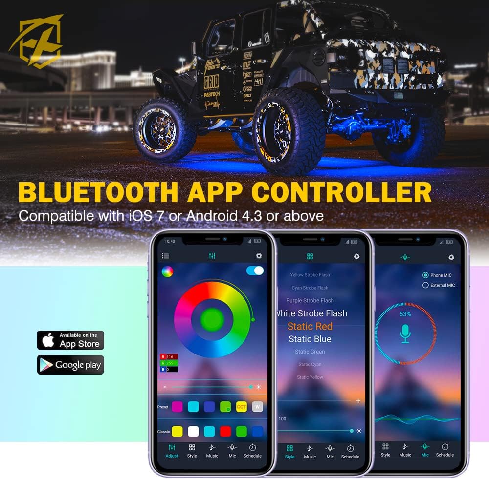 Multicolor LED Rock Lights Kit with Bluetooth Remote, 8 Pods G603