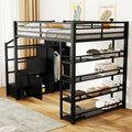 Full Size Metal Loft Bed with Wardrobe and L-Shaped Desk I751474