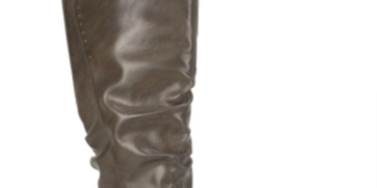 Brown Crisscross Straps Stretch Gore Cushioned Studded Buckle Accent Almond Toe Block Heel Zip-Up Riding Boot W421889