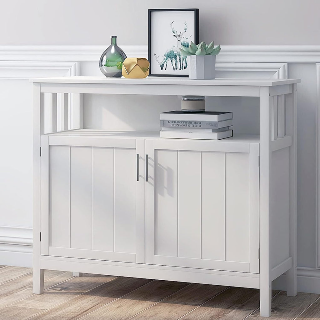 White Buffet Cabinet with 2 Doors and Adjustable Shelf Y169