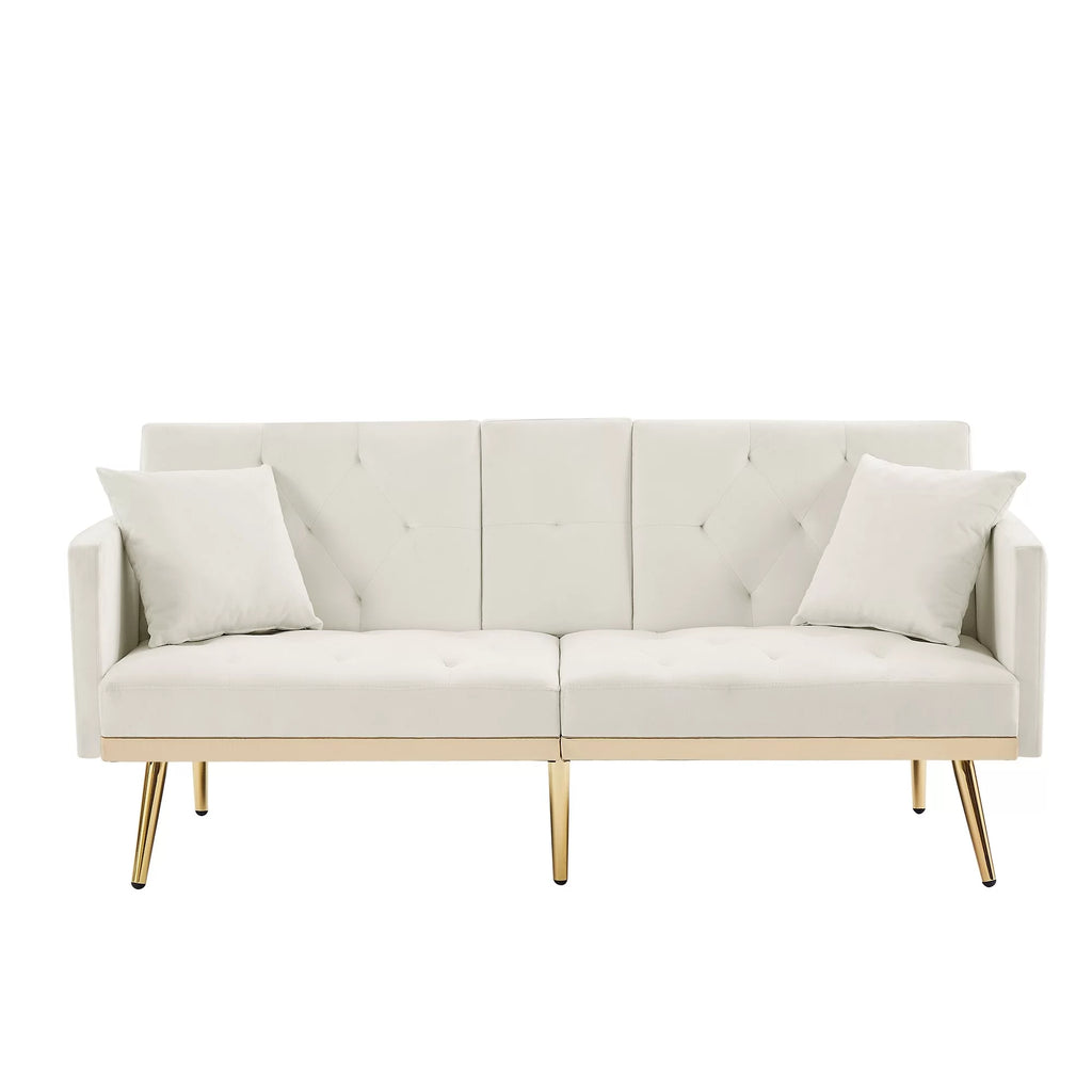 Cream White Velvet Upholstered Sofa Bed O915