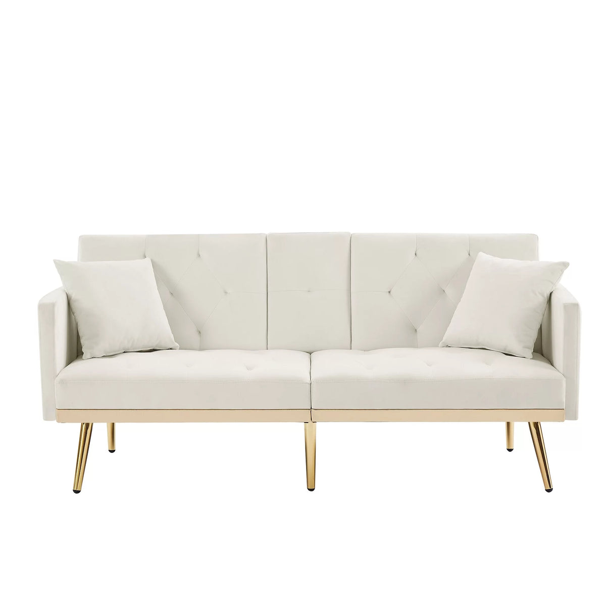 Cream White Velvet Upholstered Sofa Bed O915