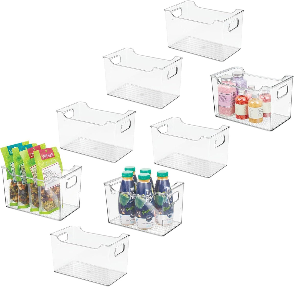 Clear Plastic Kitchen Storage Container Bins with Handles, 8 Pack T7207