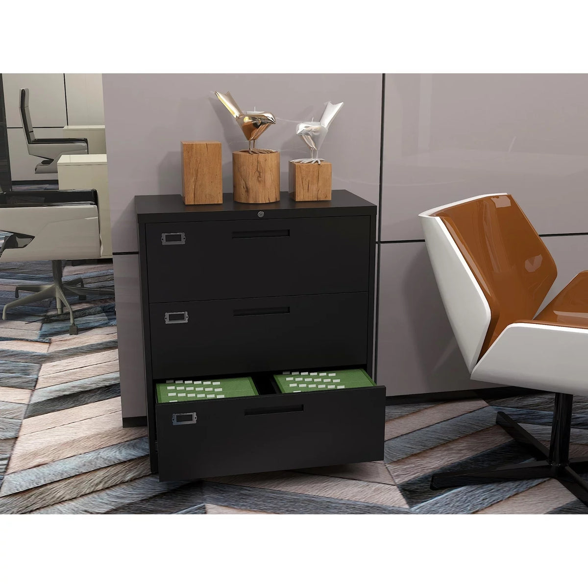 Black 3 Drawer Lateral File Cabinet Z1738