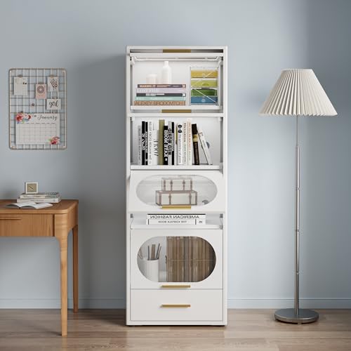 White Metal Kitchen Storage Cabinet with Clear Doors U452583