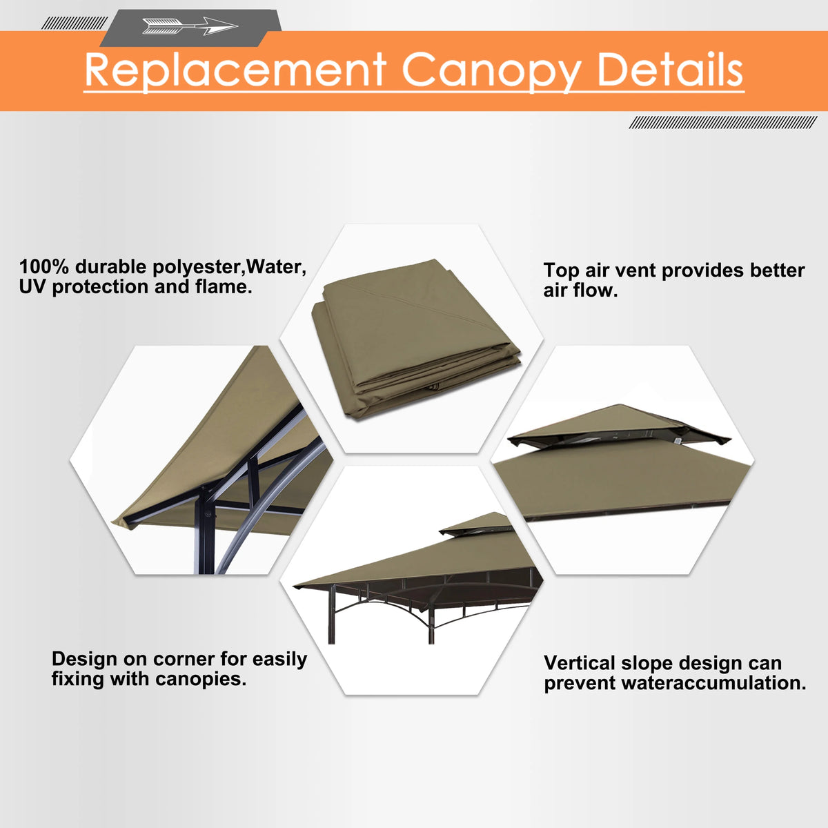 5x8 Double Tiered Grill Gazebo Replacement Canopy Z567
