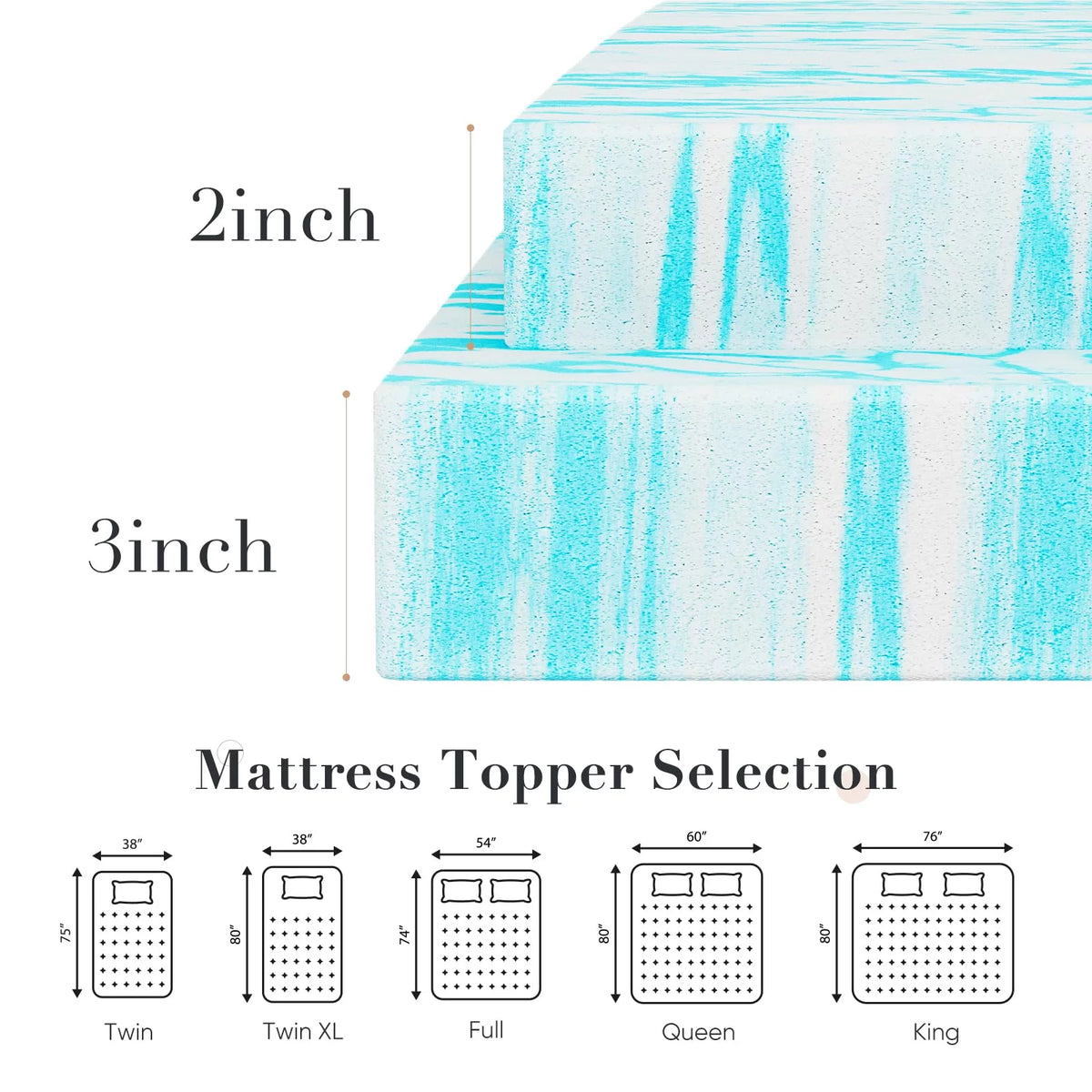 2 Inch Gel Memory Foam Mattress Topper, Twin XL A561