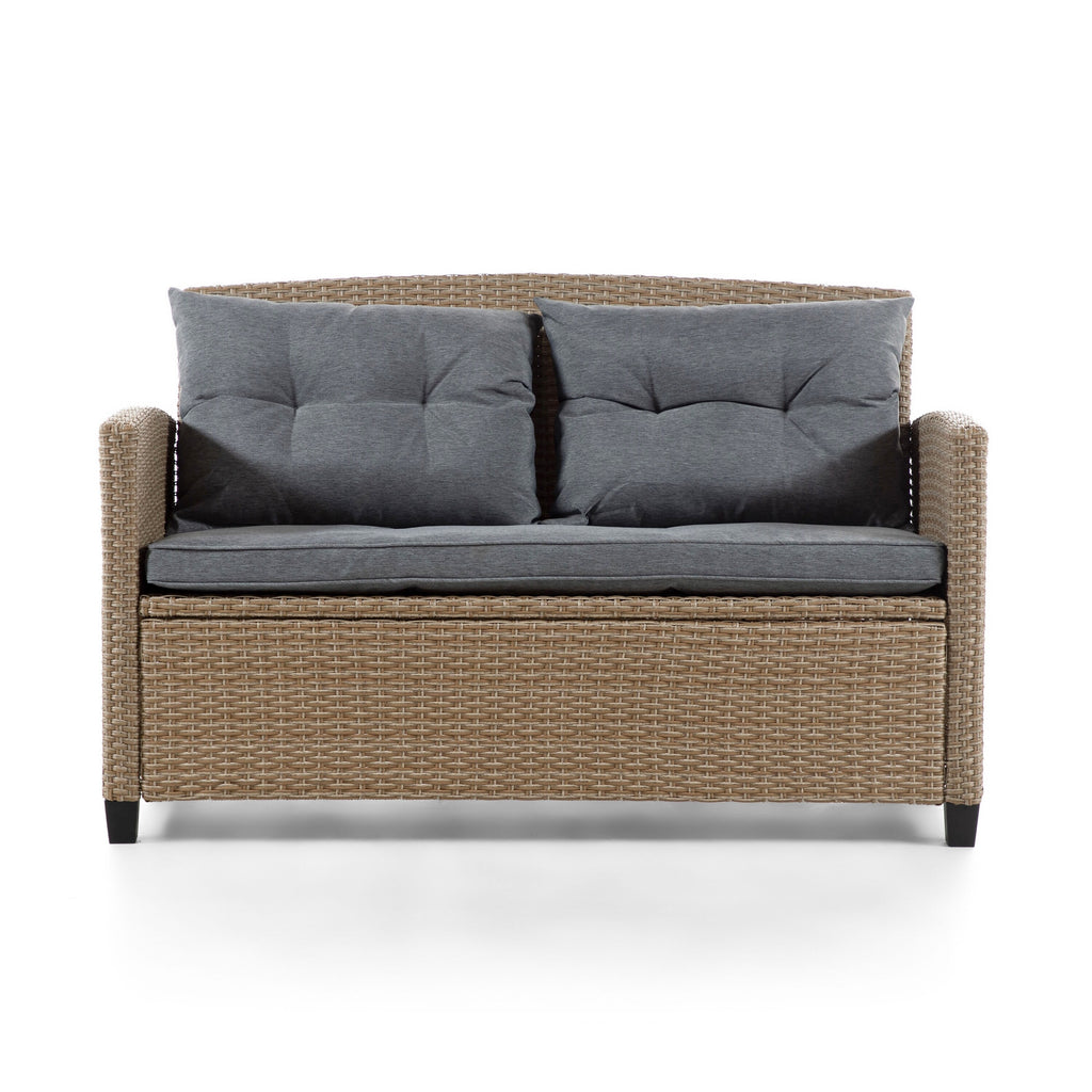 Compact Wicker Pillow Back Outdoor Loveseat C73128