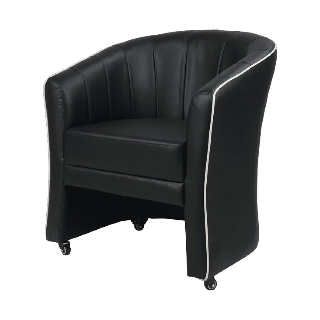 Black Leather Guest Chair with Lockable Rolling Casters J140349