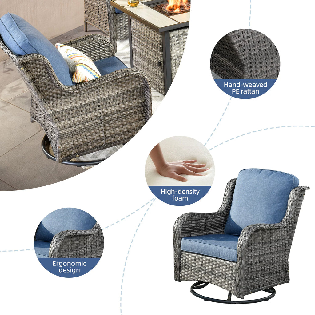 6 Pieces Outdoor Patio Furniture Set with 30" Gas Fire Pit Table Gray G696