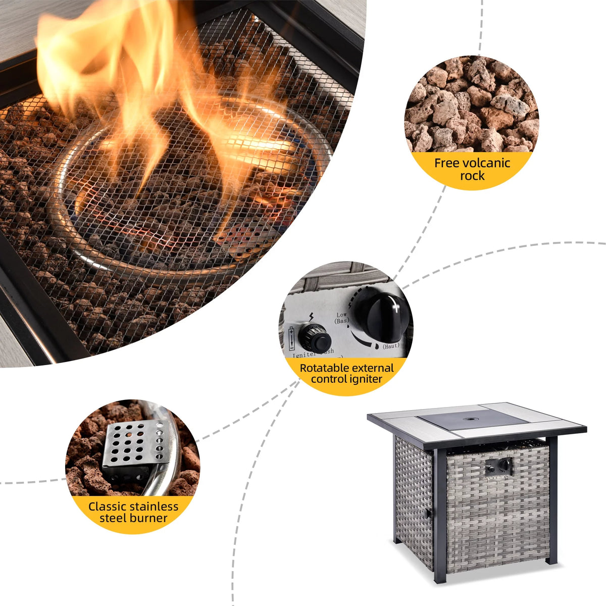 6 Pieces Outdoor Patio Furniture Set with 30" Gas Fire Pit Table Gray G696