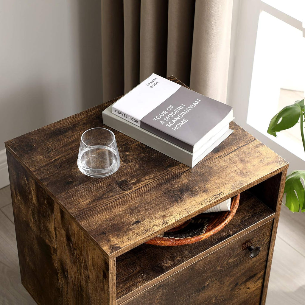 Rustic Brown Nightstand with Open Shelf and Cabinet O67869