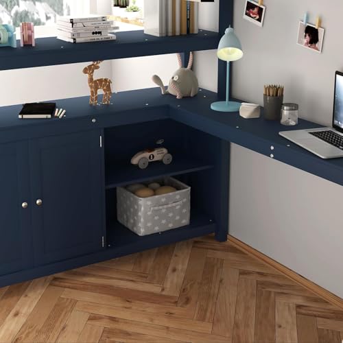 Full Size Metal Loft Bed with Wardrobe and L-Shaped Desk I751474