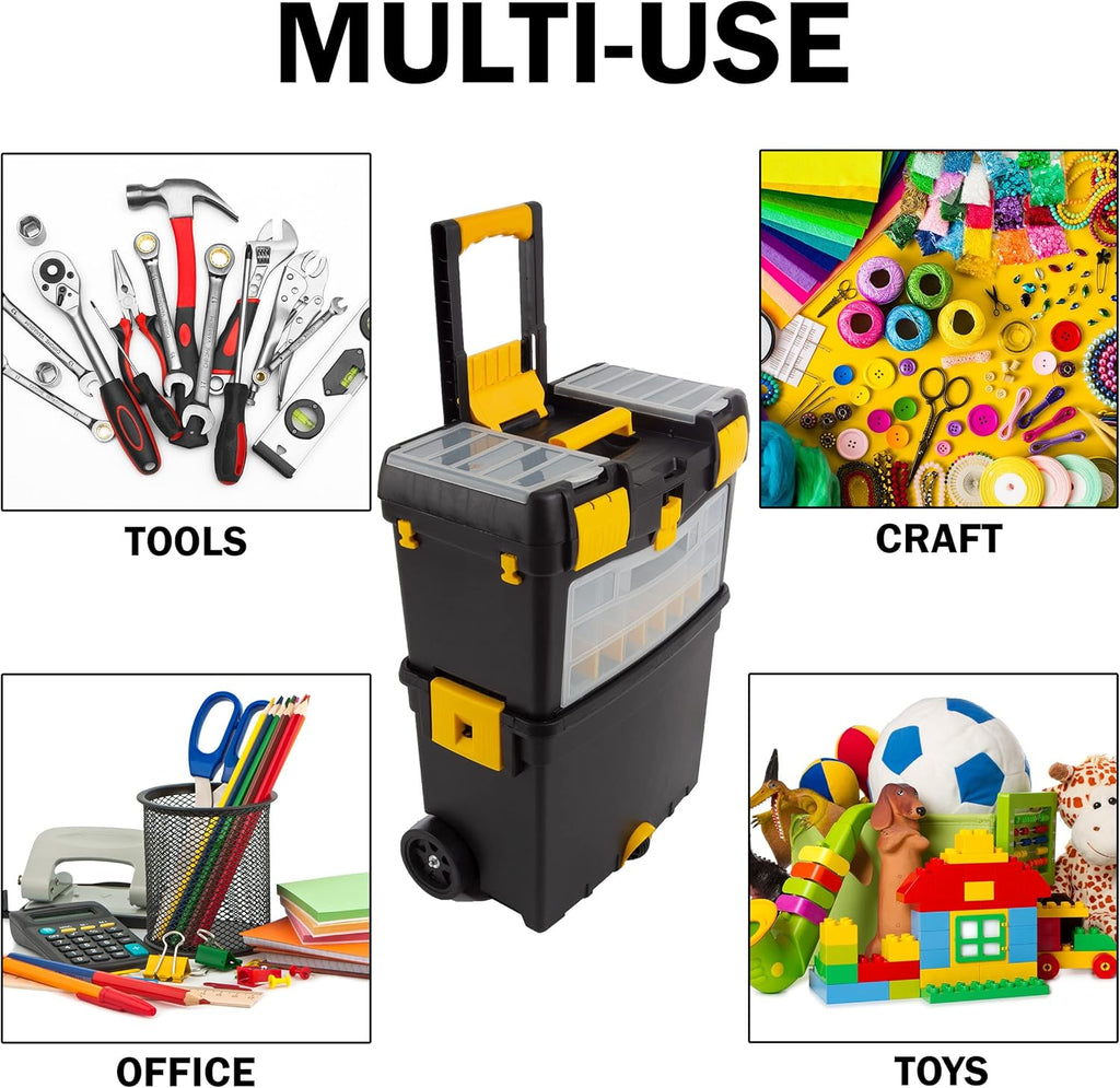 Rolling Tool Box with Wheels, Foldable Handle, and Removable Top V473