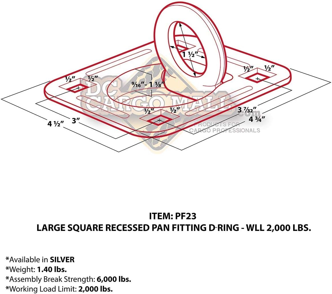 Square Trailer Cargo Tie-Down Anchors with Mounting Hardware J29964