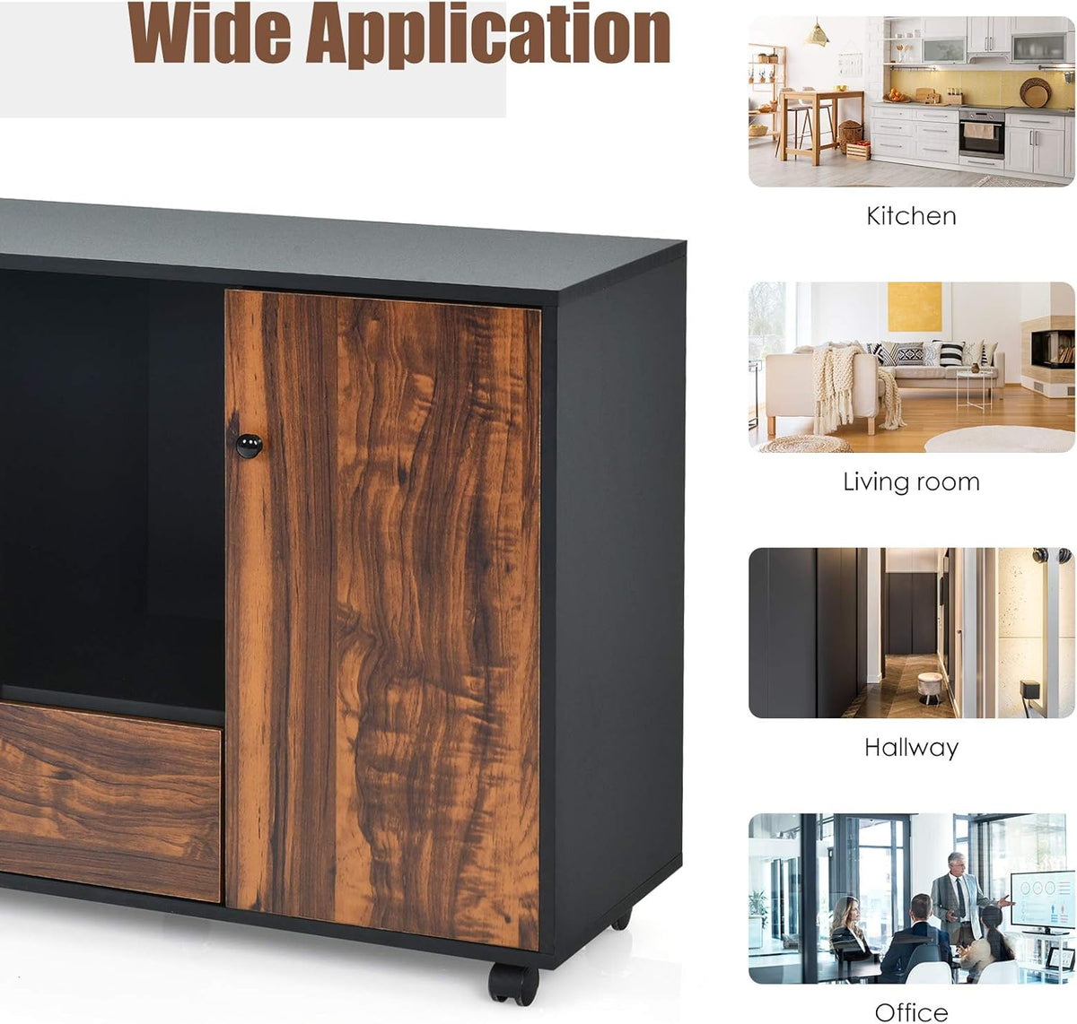 Black Brown 2 Drawer Wood Mobile Filing Cabinet B196119
