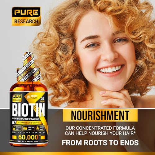 Biotin & Collagen 60,000mcg Hair Growth Liquid Drops, 4 Fl Oz C914