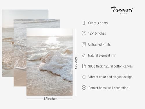 Beach Wall Art Canvas Prints Unframed 12x16 Inch Set of 3 D2170