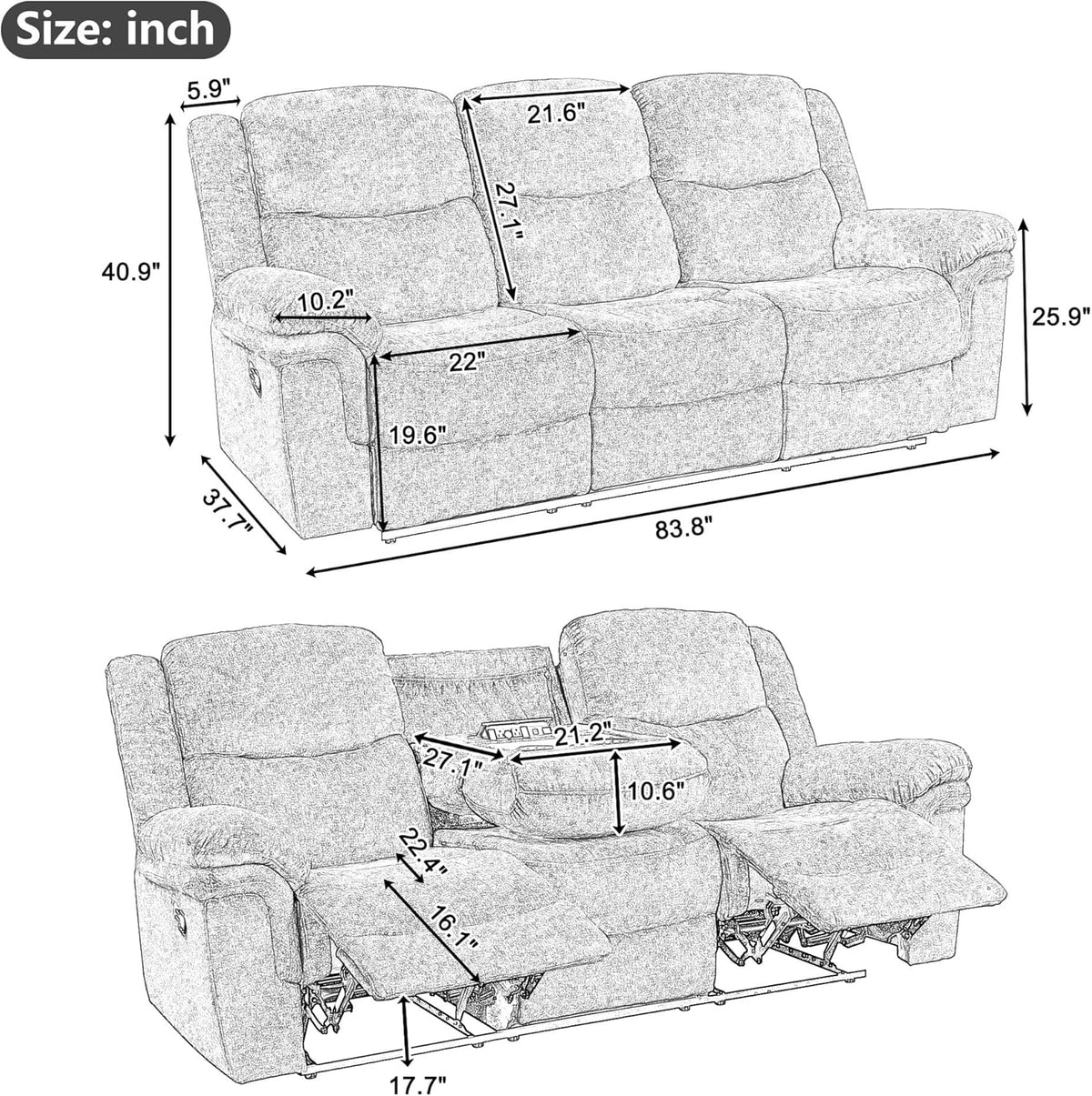 3-Piece Velvet Recliner Sofa Set with Cup Holders P469998