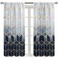 Navy Blue Gold Geometric Marble Curtains 2 Panel Sets, 42x45 Inch E741340