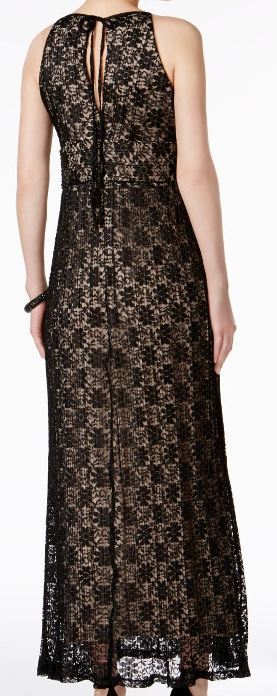 Black Lace Side-Slit Keyhole Gown Y8833