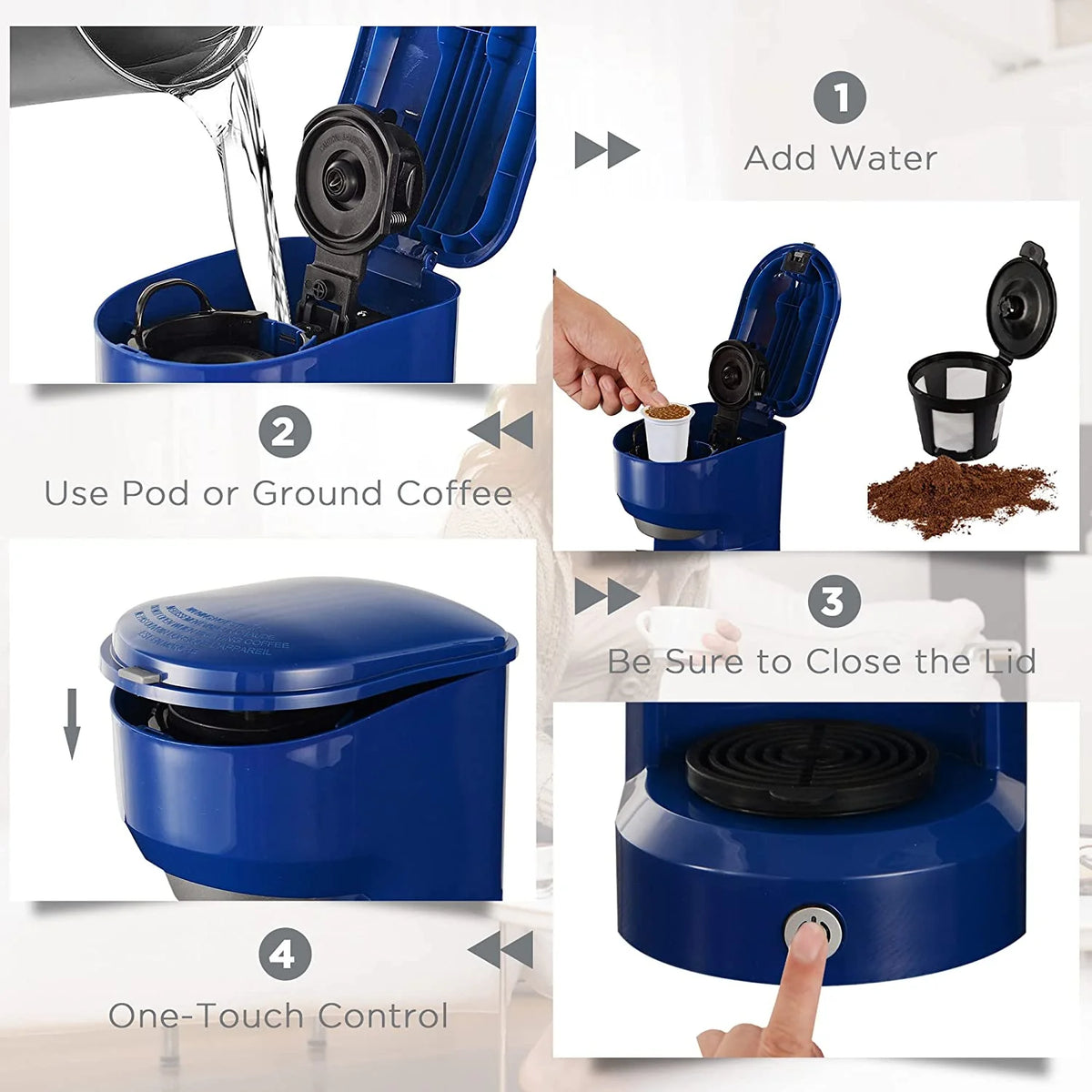Blue Single Serve Coffee Brewer with Permanent Filter E505654
