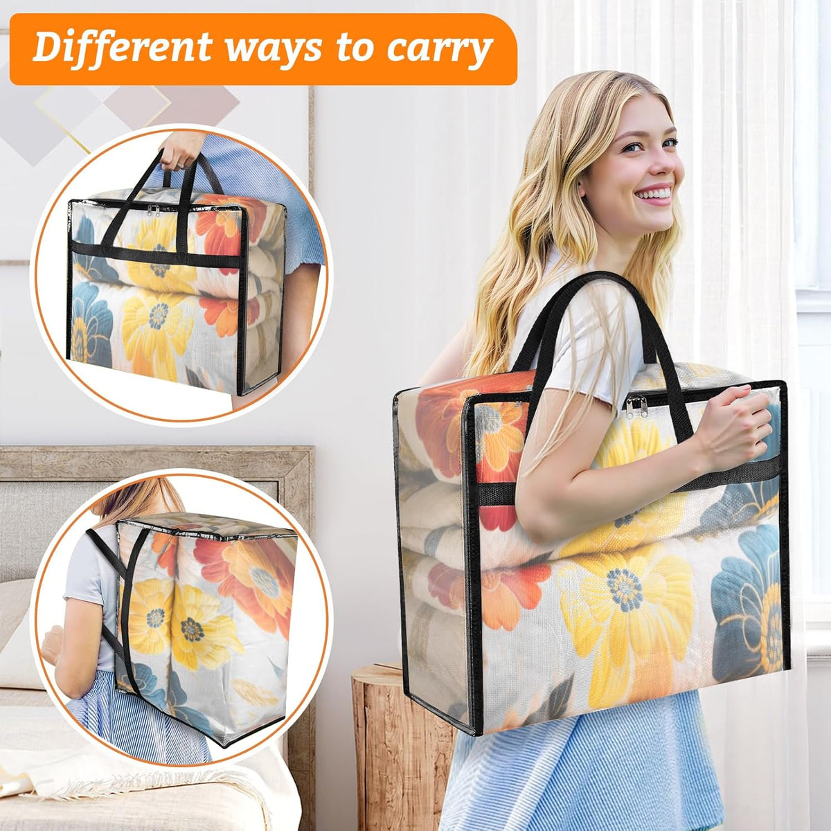 8 Pack Clear Clothes Storage Bags with Sturdy Zipper and Handle (90L) B751