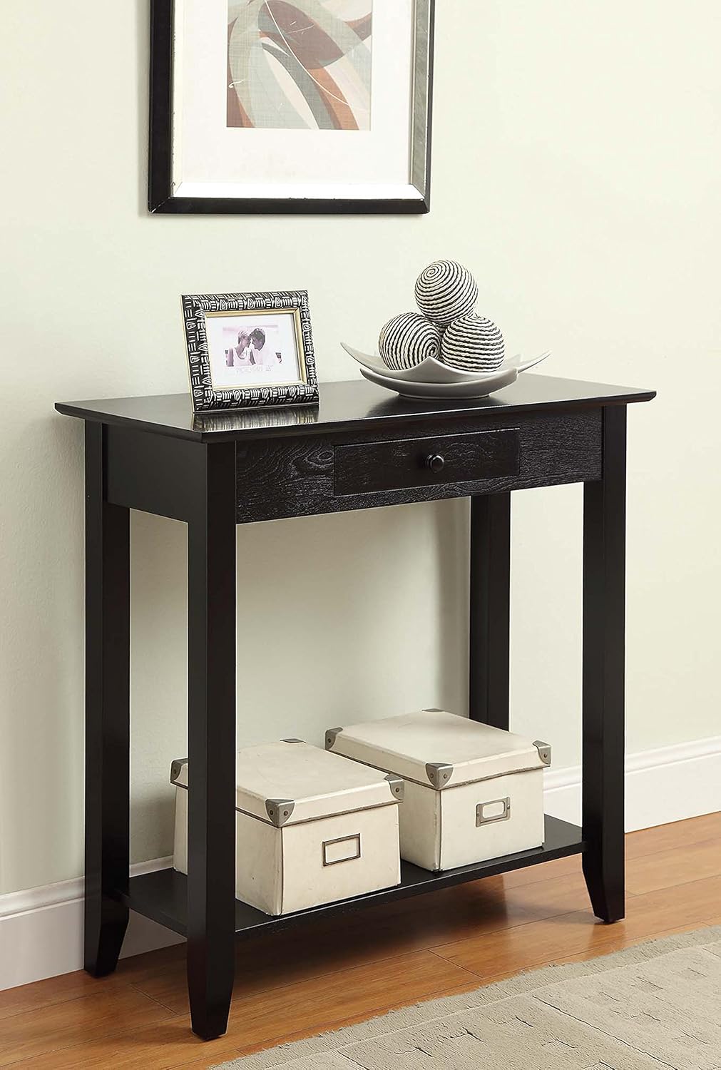 Black Hall Table with Drawer and Shelf K1653