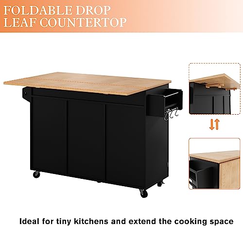 Blue Rolling Kitchen Island Cart with Drop Leaf Countertop and Storage Cabinet D433