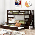 Espresso Twin Over Twin Wood Bunk Bed with Trundle and Storage I13340