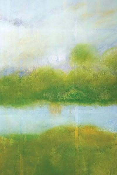 Framed Canvas Art White Floating Frame Purple and Green Landscape B508136