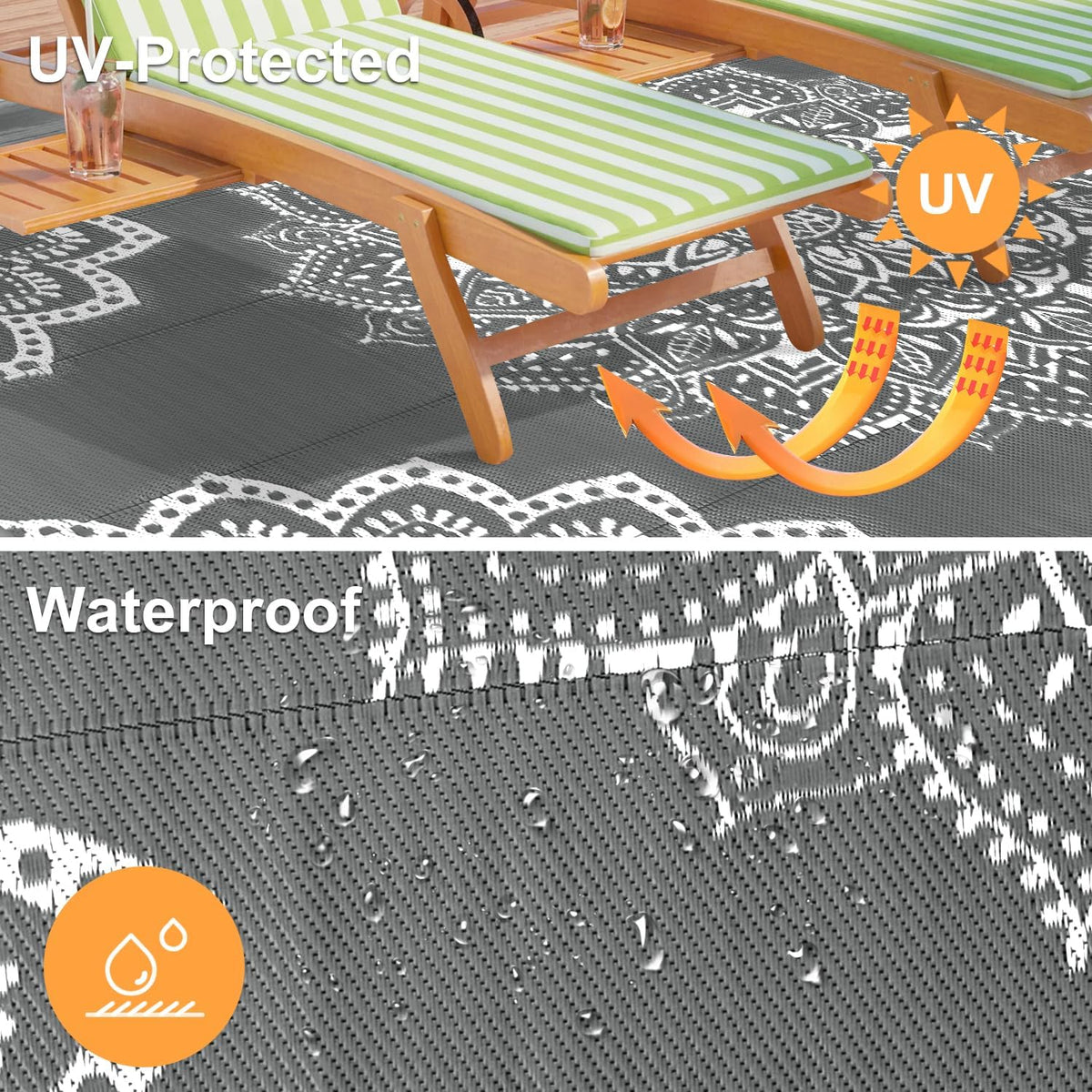 Waterproof Outdoor Rug 5x8 ft, Reversible Plastic Straw Rug (Grey) F39706