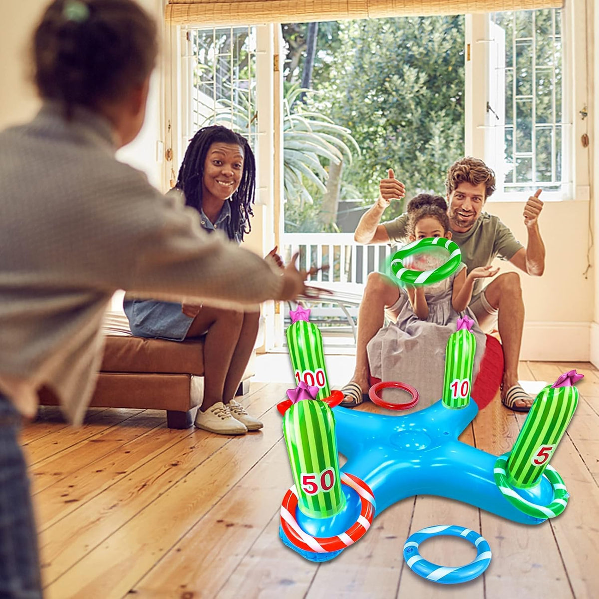 Inflatable Cactus Ring Toss Party Game with 4 Rings Q28827