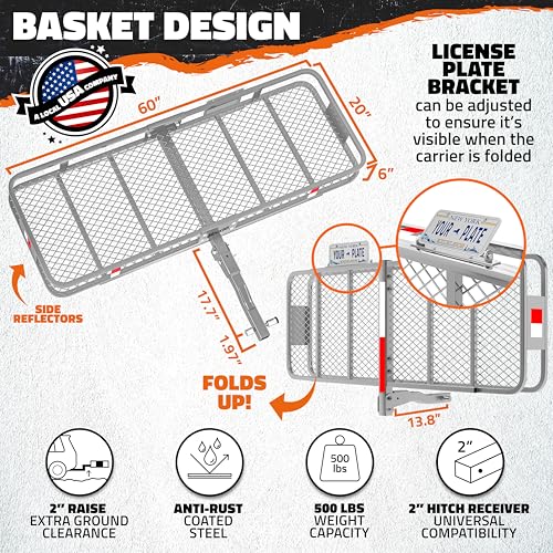 60"x20"x6" Folding Trailer Hitch Cargo Carrier with Waterproof Cargo Bag T174622