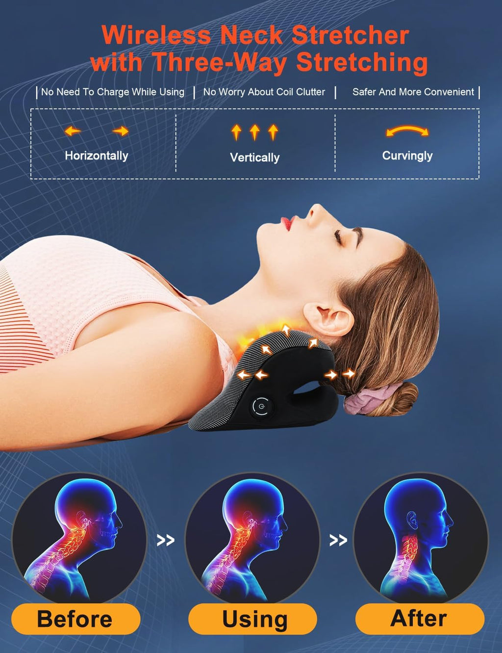 Wireless Cordless Neck Cervical Traction Device with Graphene Heating Pad B6691