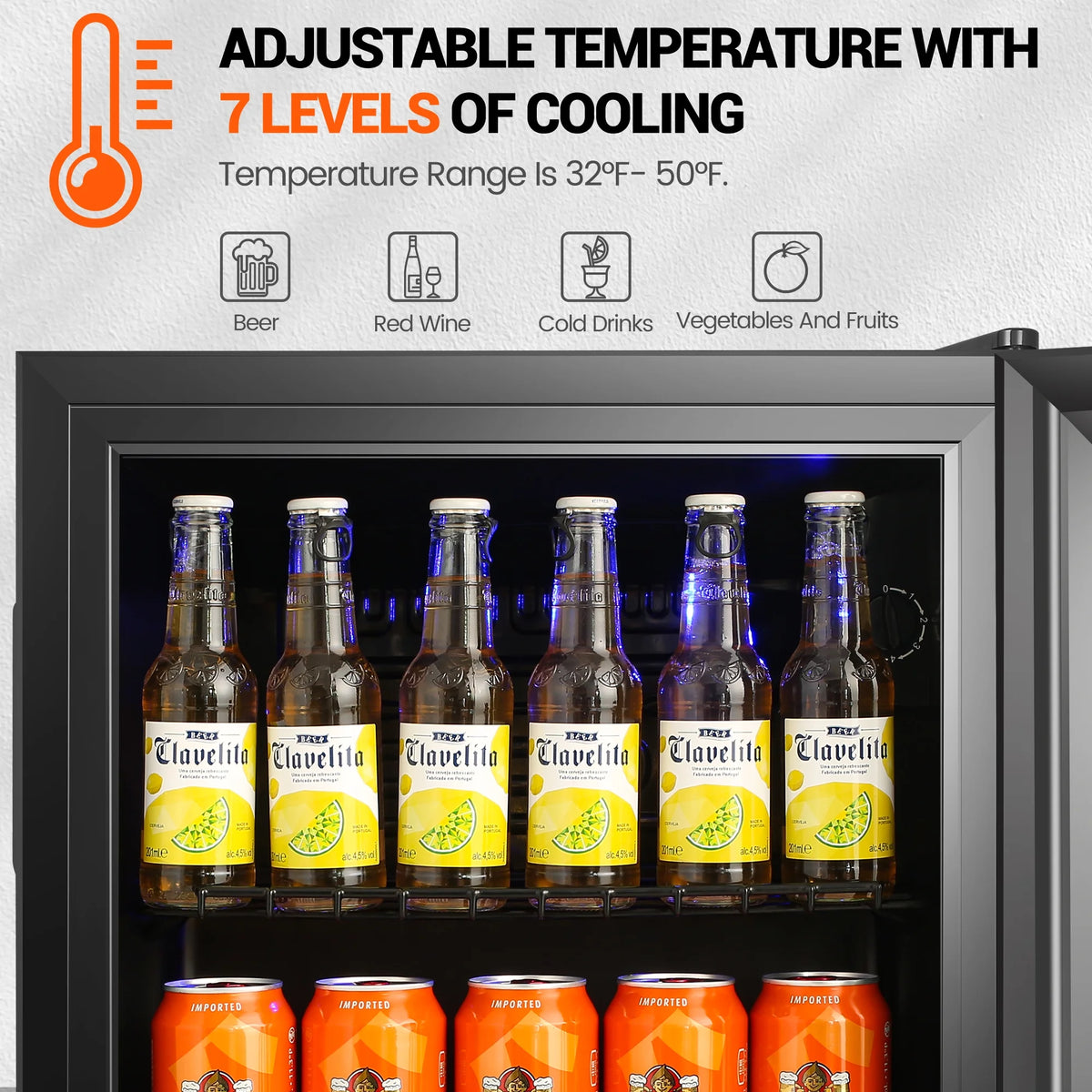 Mini Fridge with Glass Door 50 Can Cooler with Wine Rack, Stainless Steel Look Y1110