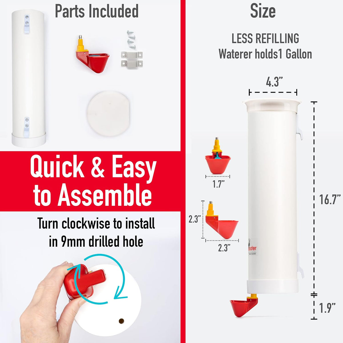 1 Gallon Automatic Chicken Waterer with Gravity-Feed Valve-Operated Cup O382