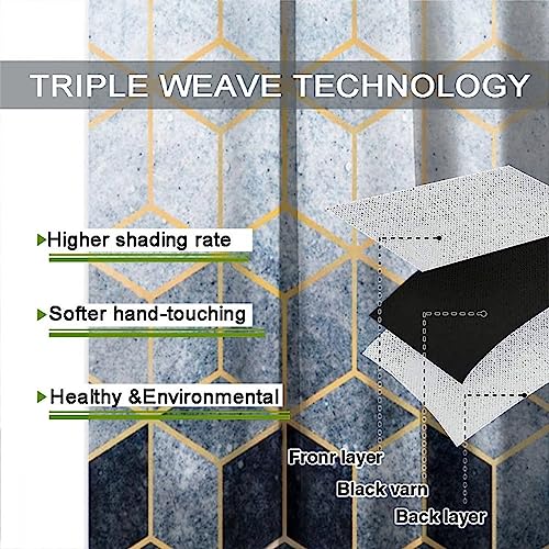 Navy Blue Gold Geometric Marble Curtains 2 Panel Sets, 42x45 Inch E741340