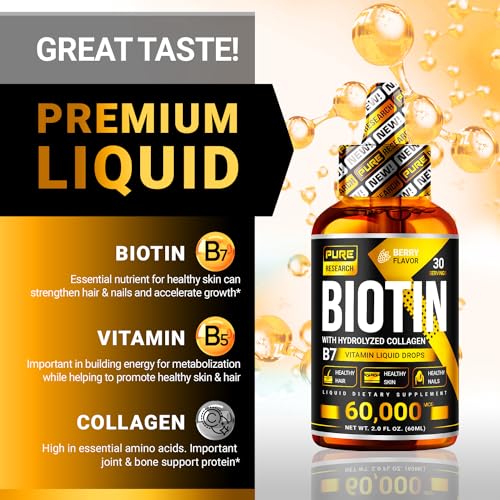 Biotin & Collagen 60,000mcg Hair Growth Liquid Drops, 4 Fl Oz C914