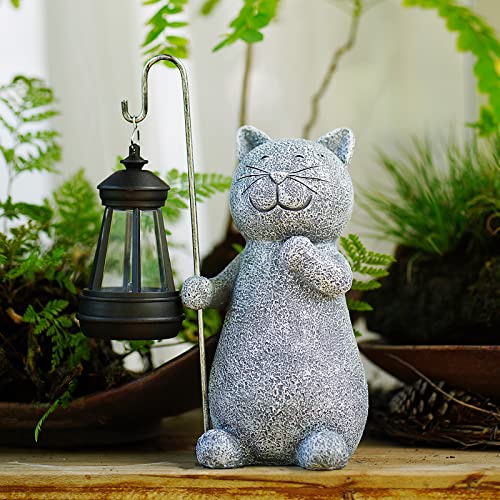 Solar Garden Statue Cat Figurine with Solar Lantern U2974