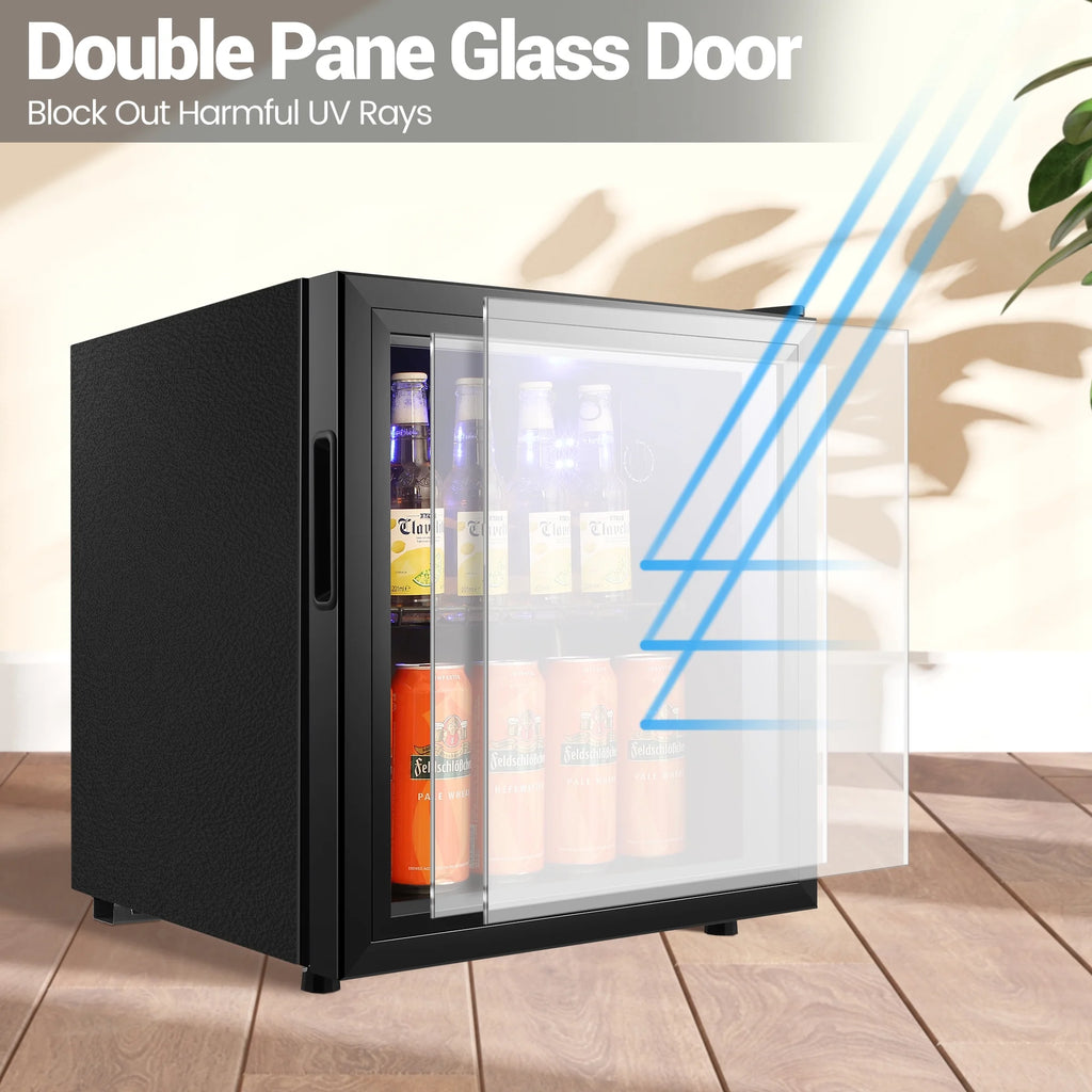 Mini Fridge with Glass Door 50 Can Cooler with Wine Rack, Stainless Steel Look Y1110