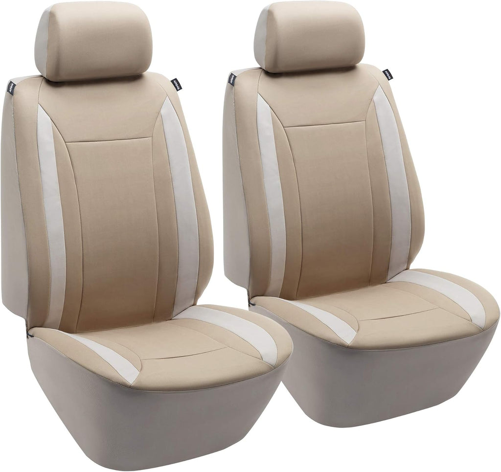 Waterproof Front Car Seat Covers Set Universal Fit Bucket Seat Protector Airbag Compatible Gray and Black 2 PC O78941