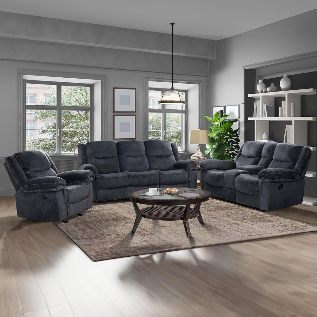 3-Piece Velvet Recliner Sofa Set with Cup Holders P469998