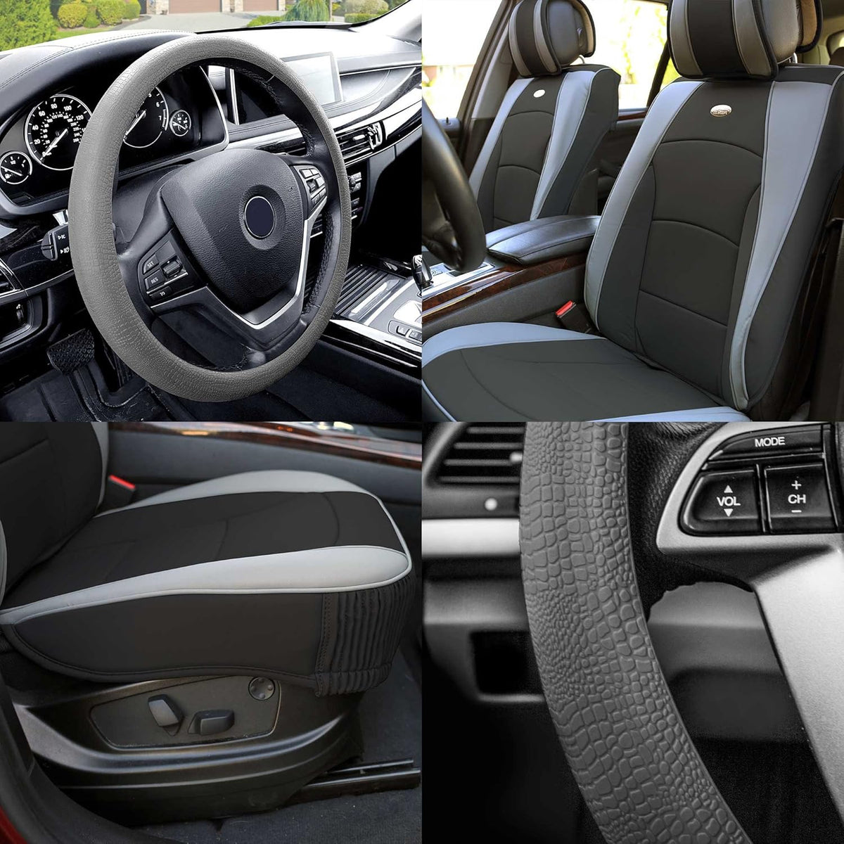 Faux Leather Seat Cushions Front Set Brown Black F9952