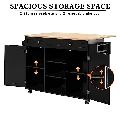 Blue Rolling Kitchen Island Cart with Drop Leaf Countertop and Storage Cabinet D433
