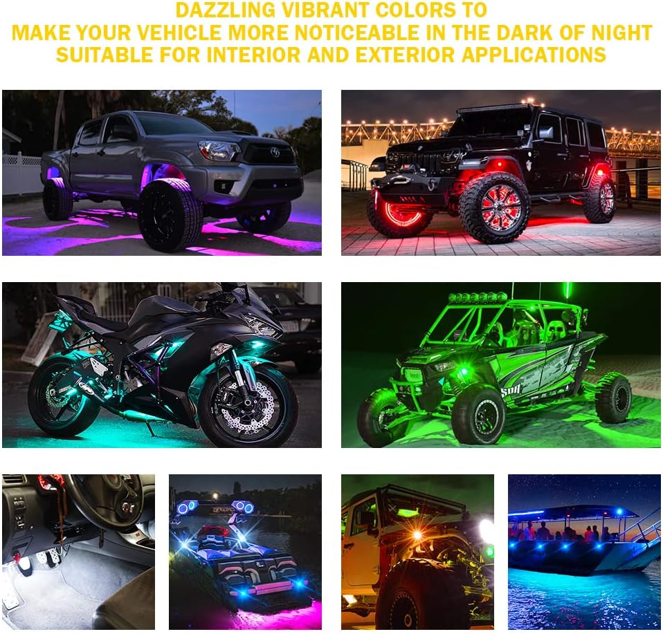 Multicolor LED Rock Lights Kit with Bluetooth Remote, 8 Pods G603