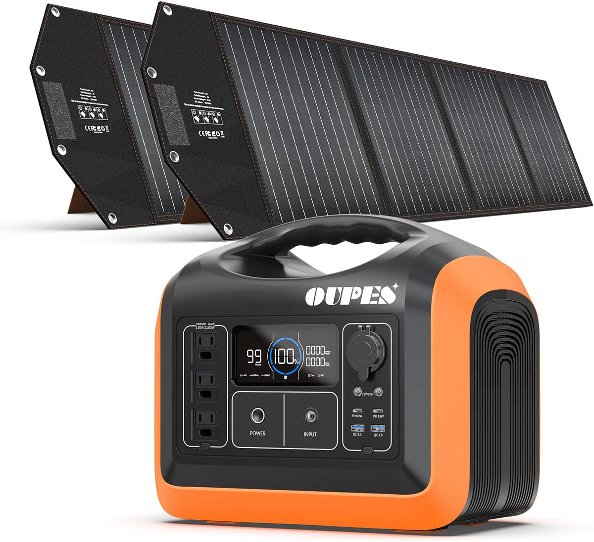 Portable Power Station 1100W with 2pcs Foldable Solar Panel 100W S1021