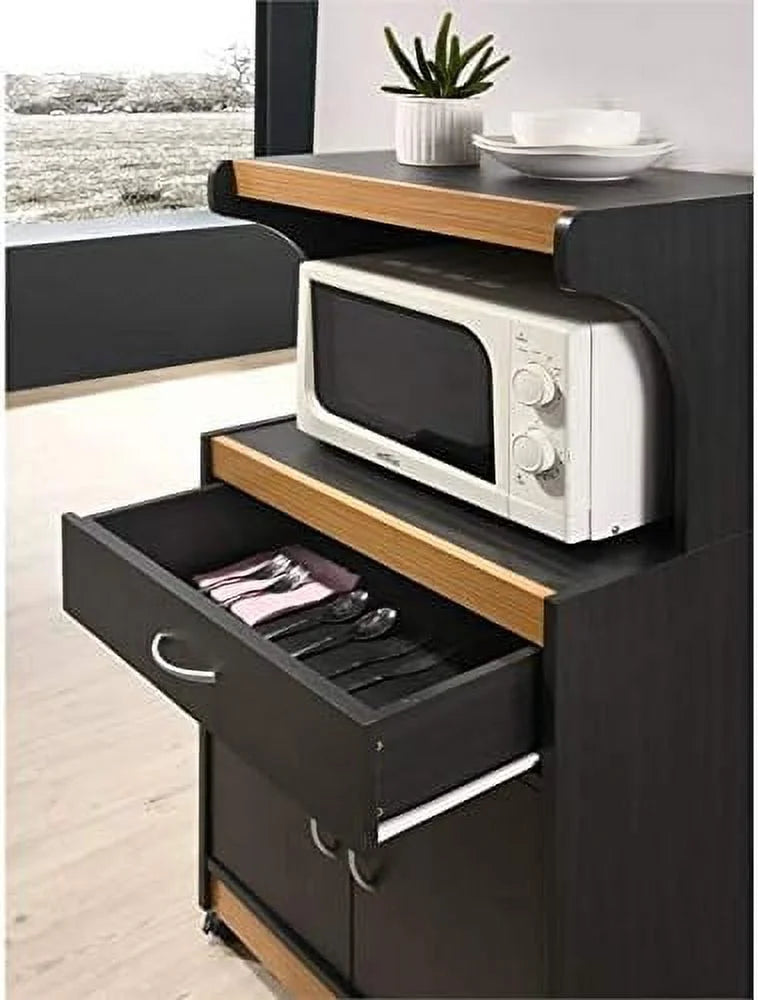 Black Beech Microwave Kitchen Cart U915