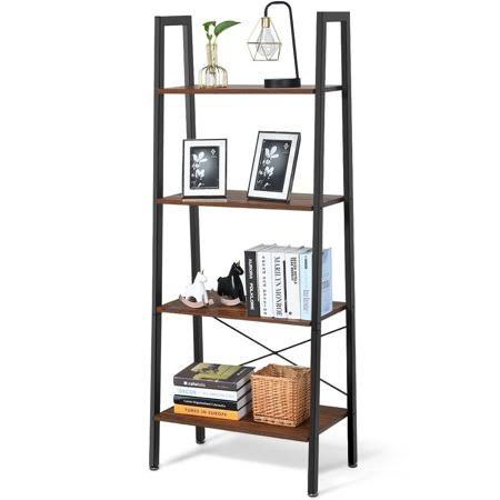 4-Tier Ladder Shelf Bookcase Display Rack, Black O63505