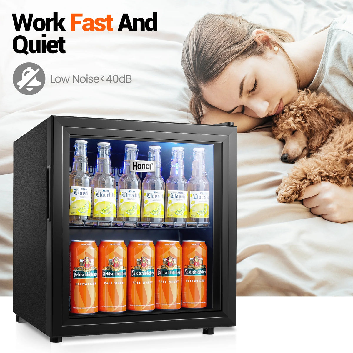 Mini Fridge with Glass Door 50 Can Cooler with Wine Rack, Stainless Steel Look Y1110